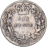 1862 Sixpence - Victoria British Silver Coin