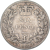 1863 Sixpence - Victoria British Silver Coin
