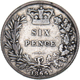 1866 Sixpence (Die no. 23) - Victoria British Silver Coin
