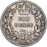 1871 Sixpence (Die no. 6) - Victoria British Silver Coin