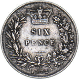 1872 Sixpence (Die no. 62) - Victoria British Silver Coin