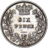 1874 Sixpence (Die no. 55) - Victoria British Silver Coin - Nice