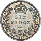1887 Sixpence - Victoria British Silver Coin - Superb