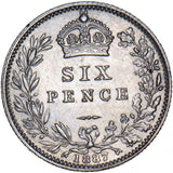 1887 Sixpence - Victoria British Silver Coin - Very Nice