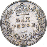 1891 Sixpence - Victoria British Silver Coin