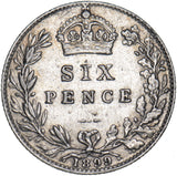 1899 Sixpence - Victoria British Silver Coin - Nice
