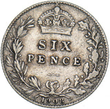 1908 Sixpence - Edward VII British Silver Coin - Nice