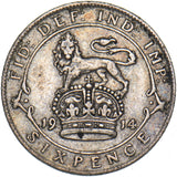 1914 Sixpence - George V British Silver Coin - Nice