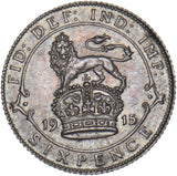 1915 Sixpence - George V British Silver Coin - Very Nice