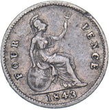 1843 Groat (Fourpence) - Victoria British Silver Coin