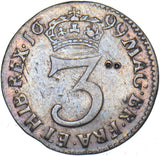 1699 Threepence - William III British Silver Coin - Nice