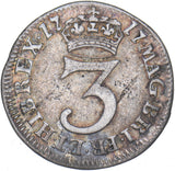1717 Threepence - George I British Silver Coin - Nice