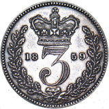 1859 Threepence - Victoria British Silver Coin - Very Nice
