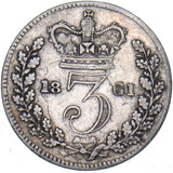 1861 Threepence - Victoria British Silver Coin