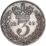 1863 Threepence - Victoria British Silver Coin - Very Nice