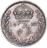1887 Threepence - Victoria British Silver Coin - Very Nice