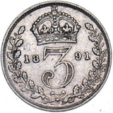 1891 Threepence - Victoria British Silver Coin - Nice