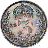 1892 Threepence - Victoria British Silver Coin - Very Nice
