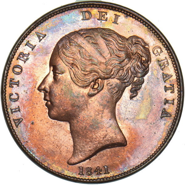 1841 Penny - Victoria British Copper Coin - Very Nice