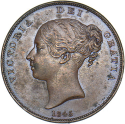 1845 Penny (Faint rev. Grafitti) - Victoria British Copper Coin