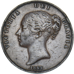 1853 Penny (OT) - Victoria British Copper Coin - Nice