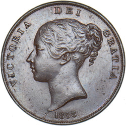 1858 Penny - Victoria British Copper Coin - Very Nice