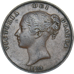 1859 Penny - Victoria British Copper Coin - Nice