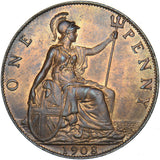 1908 Penny - Edward VII British Bronze Coin - Very Nice