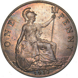 1917 Penny - George V British Bronze Coin - Superb