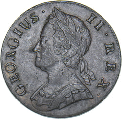 1743 Halfpenny - George II British Copper Coin - Nice