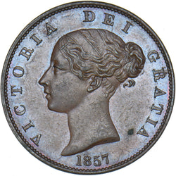 1857 Halfpenny - Victoria British Copper Coin - Very Nice