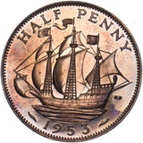 1953 Proof Halfpenny - Elizabeth II British Bronze Coin - Superb