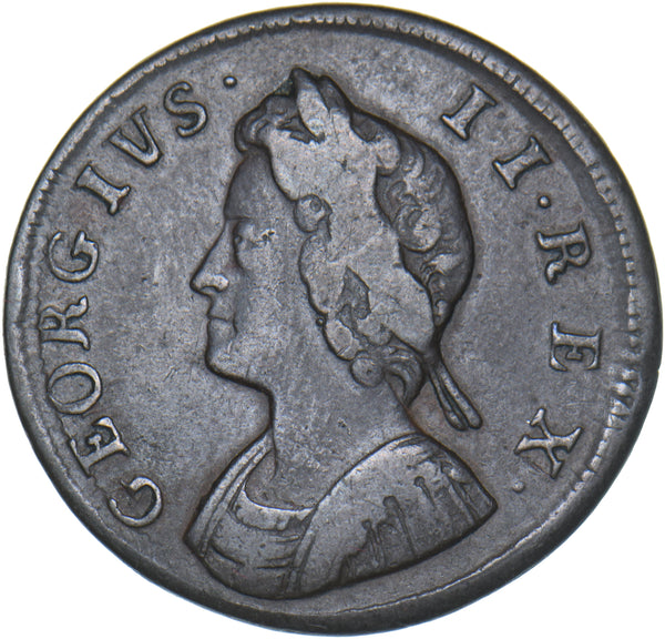 1733 Farthing - George II British Copper Coin - Nice