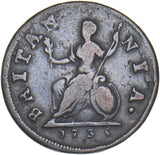 1735 Farthing - George II British Copper Coin