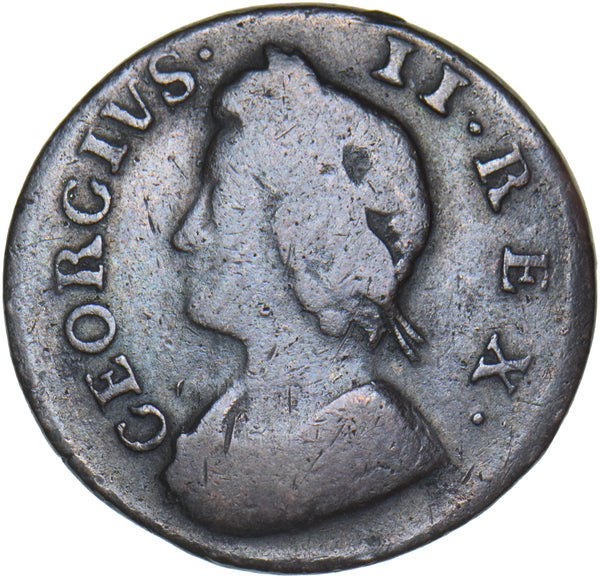 1736 Farthing - George II British Copper Coin