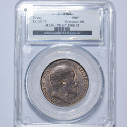 1905 Penny (LCGS 70) - Edward VII British Bronze Coin - Very Nice