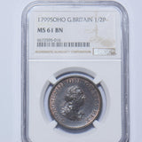 1799 Halfpenny (NGC MS 61 BN) - George III British Copper Coin - Very Nice