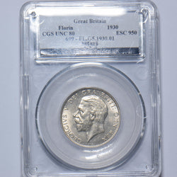 1930 Florin (CGS 80) - George V British Silver Coin - Superb