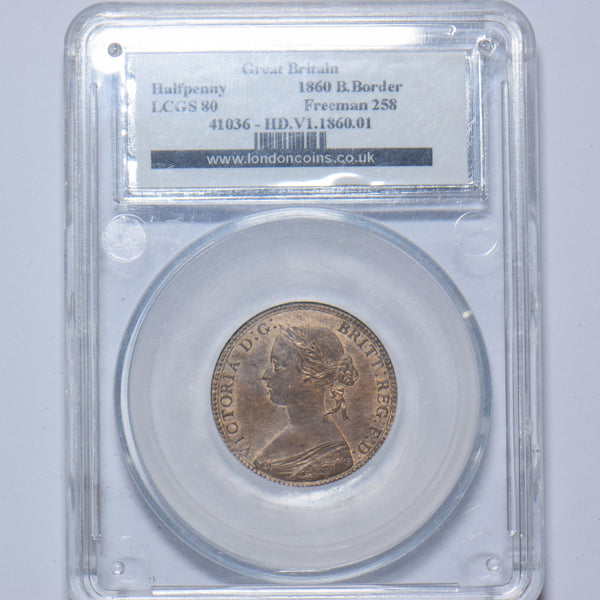 1860 Halfpenny (LCGS 80) - Victoria British Bronze Coin - Superb