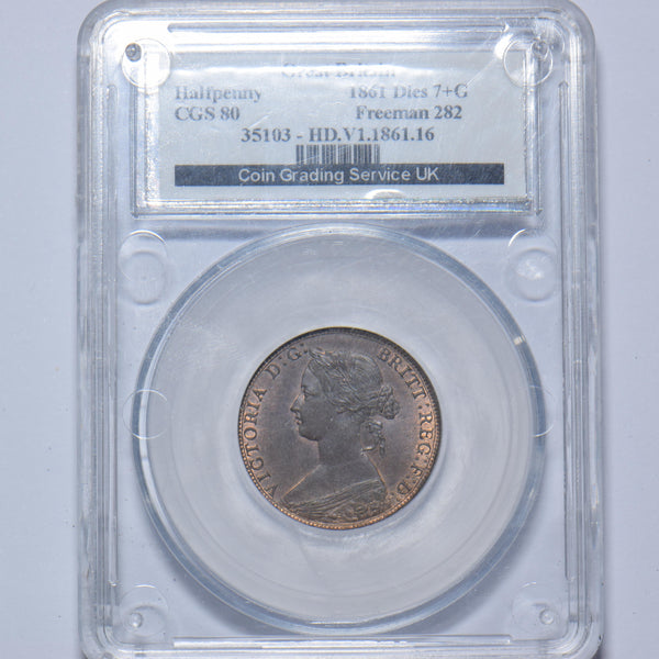 1861 Halfpenny (CGS 80) - Victoria British Bronze Coin - Superb