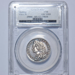 1758 Shilling (CGS 70) - George II British Silver Coin - Very Nice