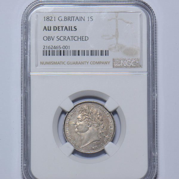 1821 Shilling (NGC AU Details) - George IV British Silver Coin - Very Nice