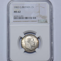1902 Shilling (NGC MS 62) - Edward VII British Silver Coin - Superb