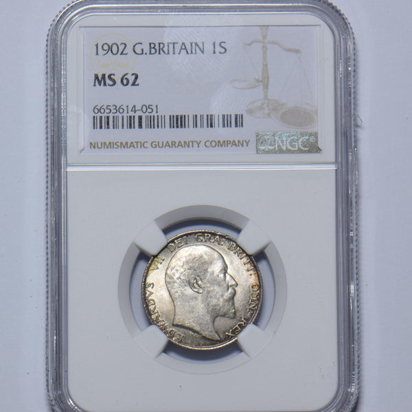 1902 Shilling (NGC MS 62) - Edward VII British Silver Coin - Superb