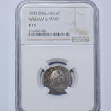 1693 Sixpence (NGC F 15) - William & Mary British Silver Coin