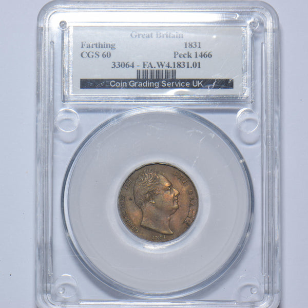 1831 Farthing (CGS 60) - William IV British Copper Coin - Very Nice