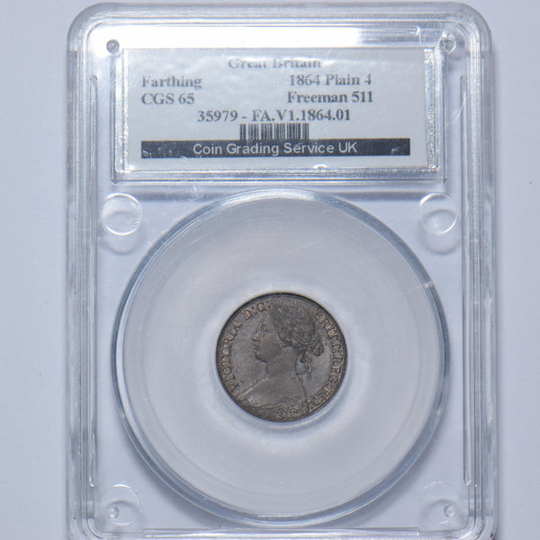 1864 Farthing (CGS 65) - Victoria British Bronze Coin - Very Nice