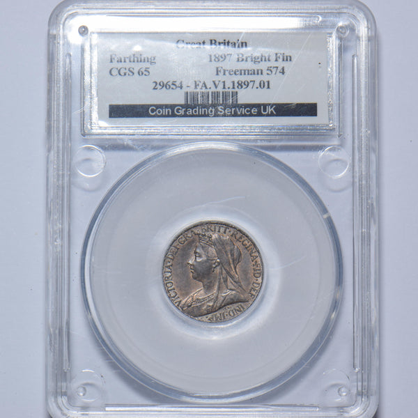 1897 Farthing (CGS 65) - Victoria British Bronze Coin - Very Nice