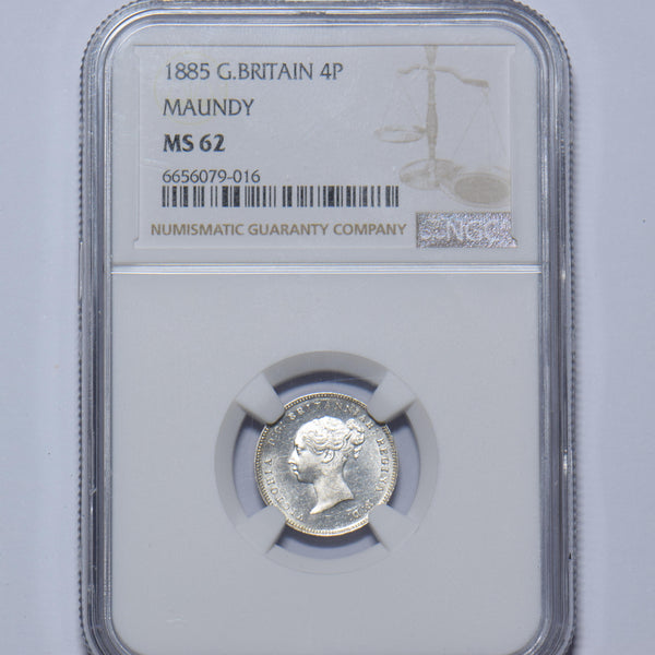 1885 Maundy Fourpence (NGC MS 62) - Victoria British Silver Coin - Superb