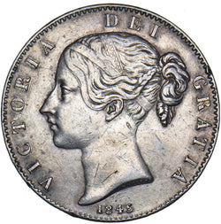 1845 Crown - Victoria British Silver Coin - Nice